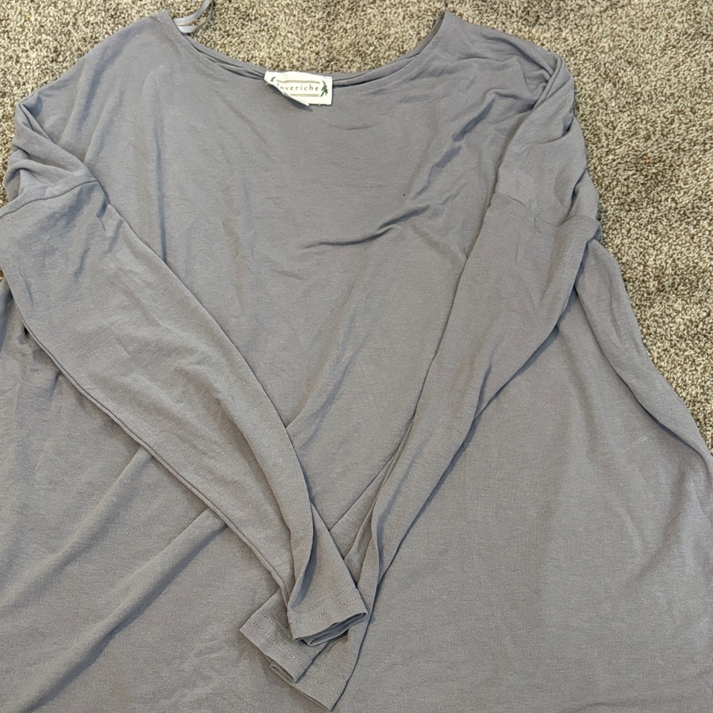 Free People Slate Gray Long Sleeve Blouse